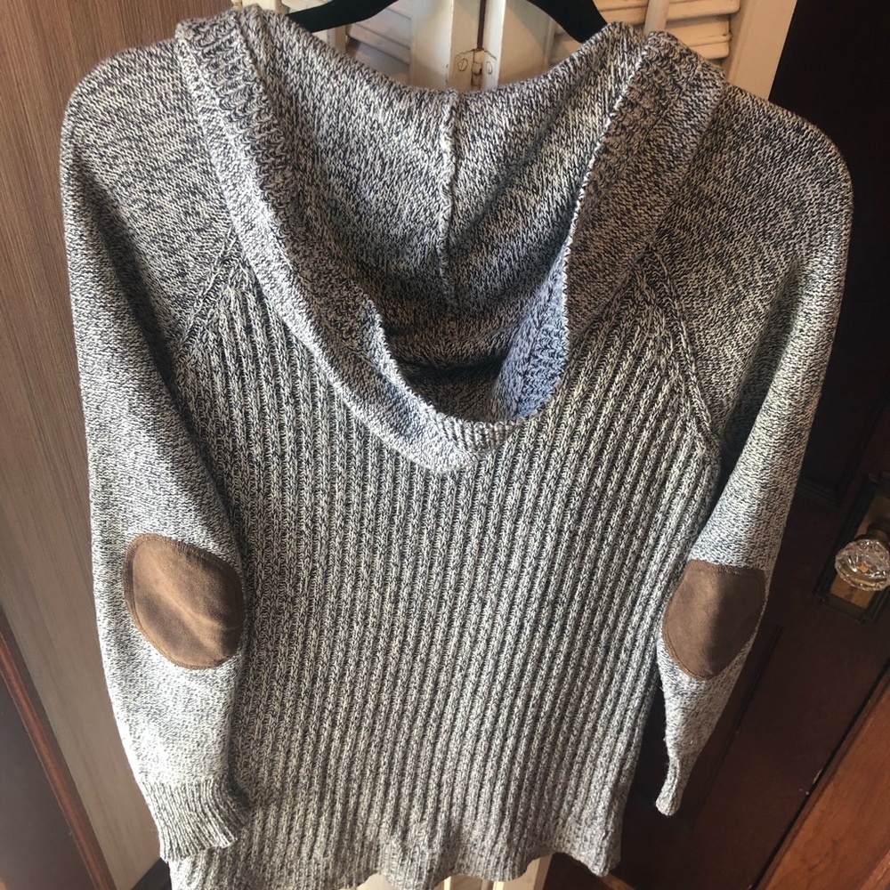 Suede elbow patched warm and cozy hooded cardigan with pockets